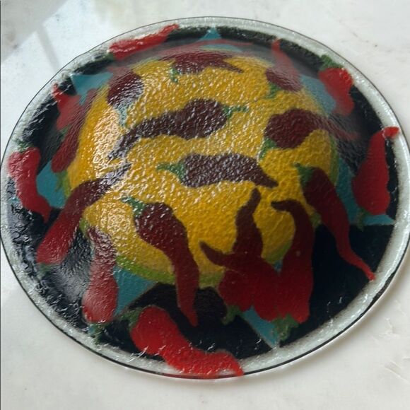 Handcrafted Artistic Bowl with Red and Yellow chili pepper design - Picture 4 of 4